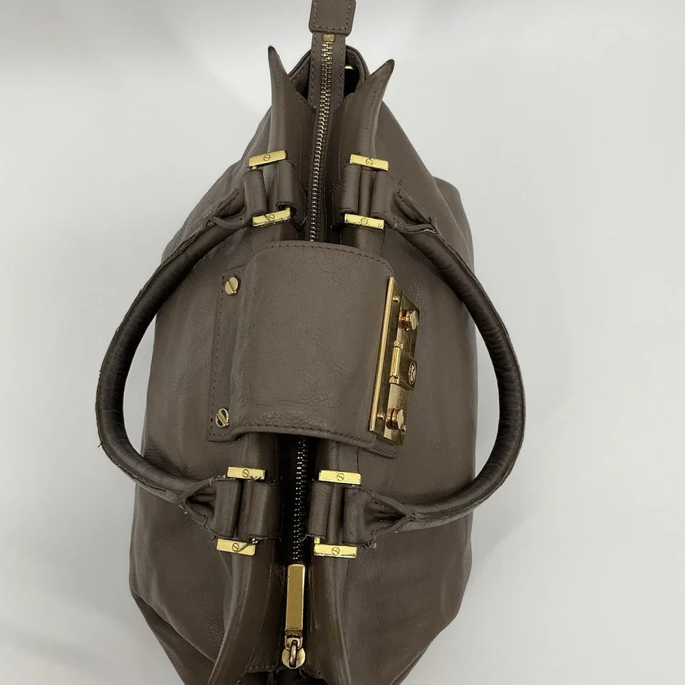 Tory Burch Leather Satchel Brown Gold Lock Large Quiet Luxury Minimalist Modern